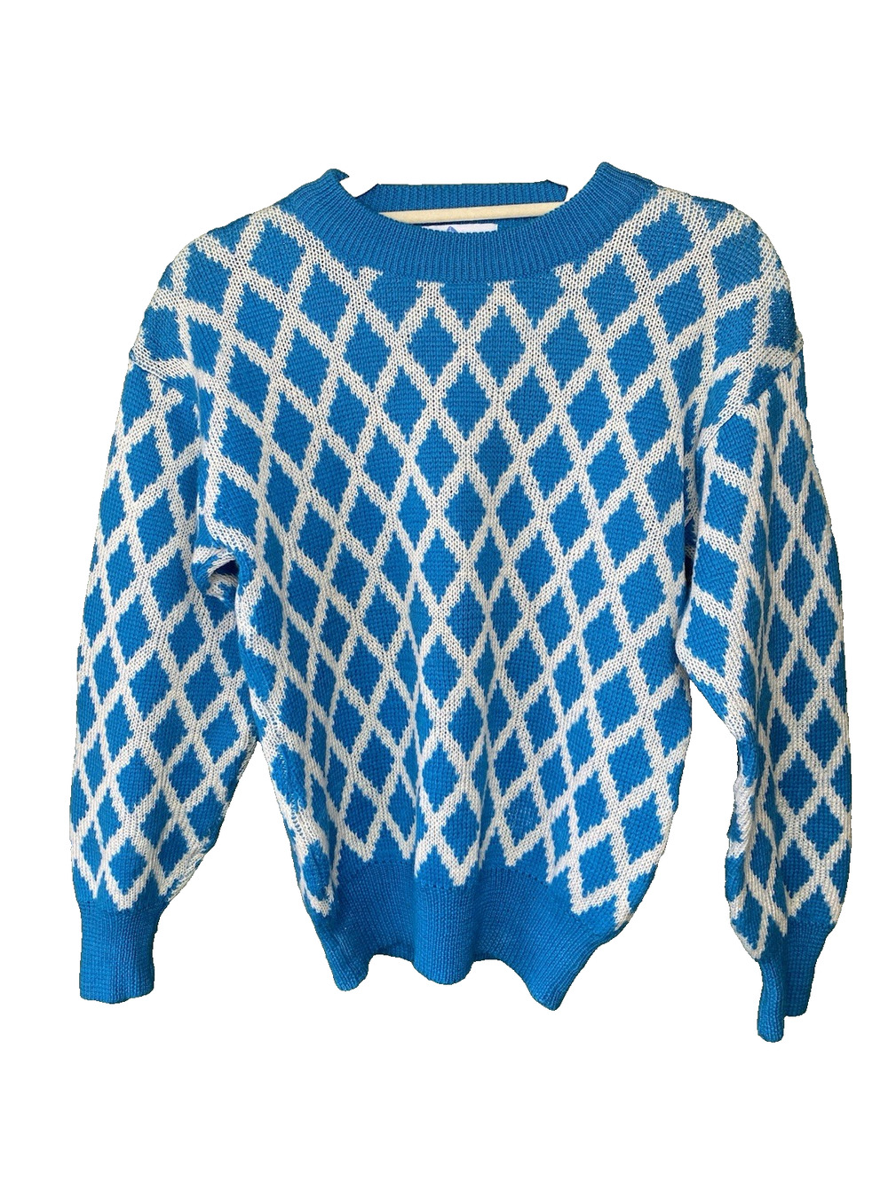 Vintage Wool Mount Cervin Sweater Womens Medium 80s Blue White Ski Vacation Top